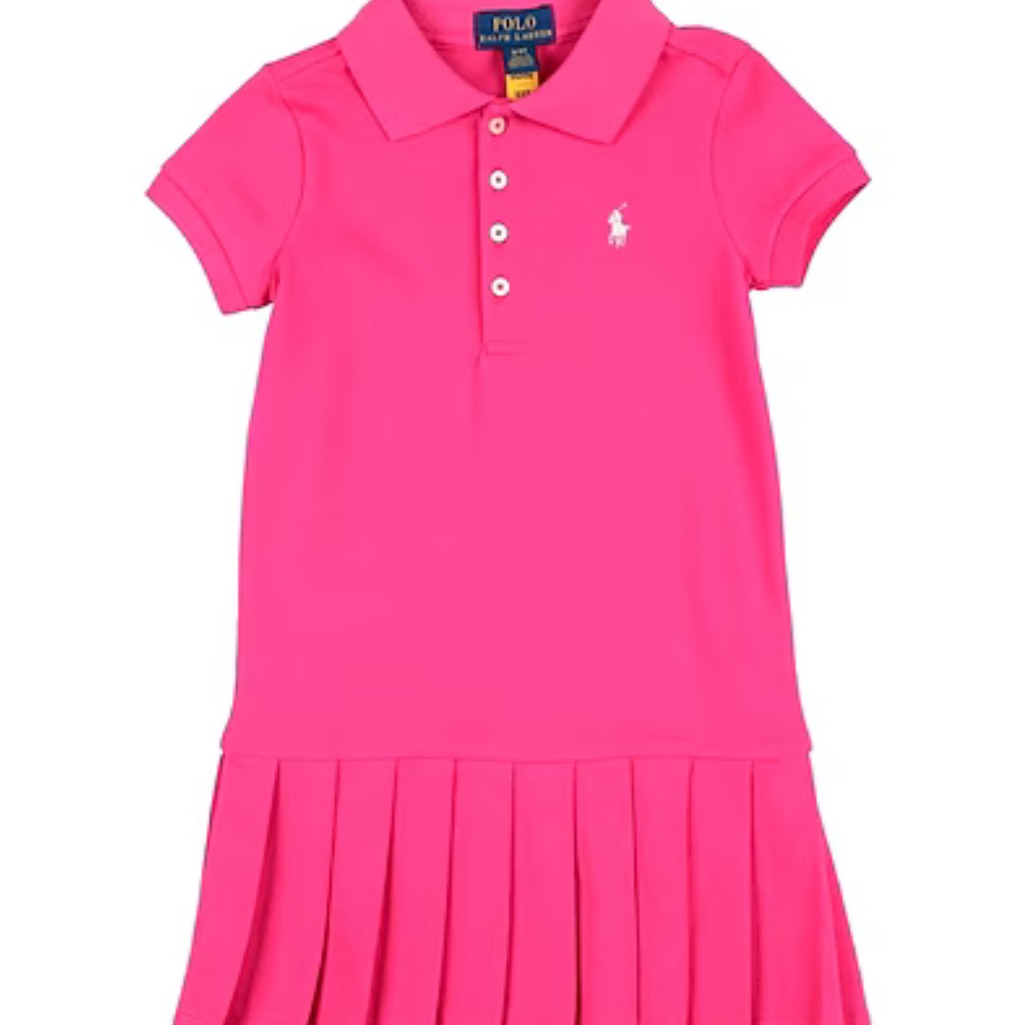 Polo Ralph Lauren Pleated Stretch Mesh Polo Dress Shirt Dresse